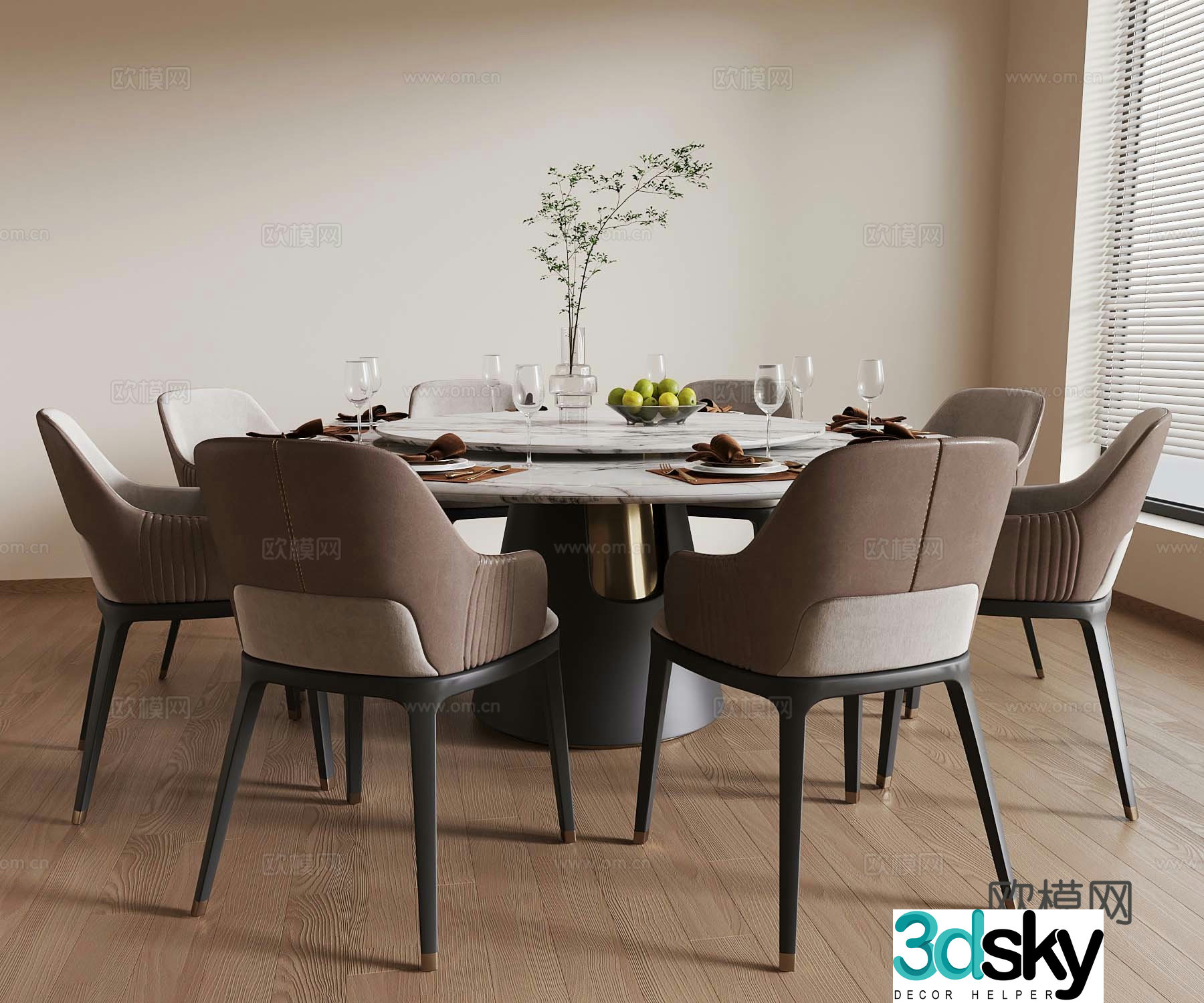 New Chinese dining table and chairs Round dining table and chairs Multiple dining table and chairs 3D model
