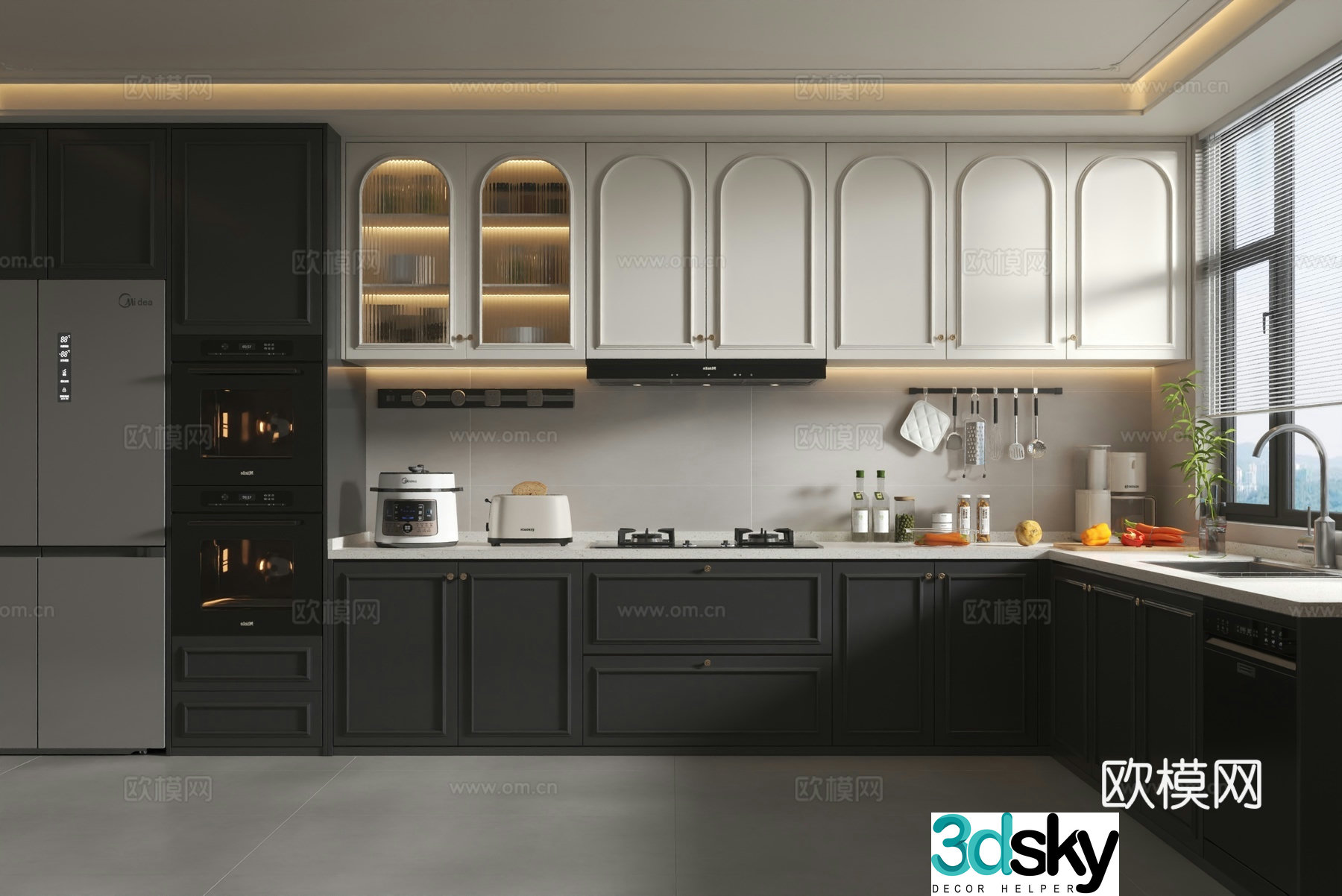 French kitchen cabinet refrigerator oven hanging cabinet 3D model 3D model