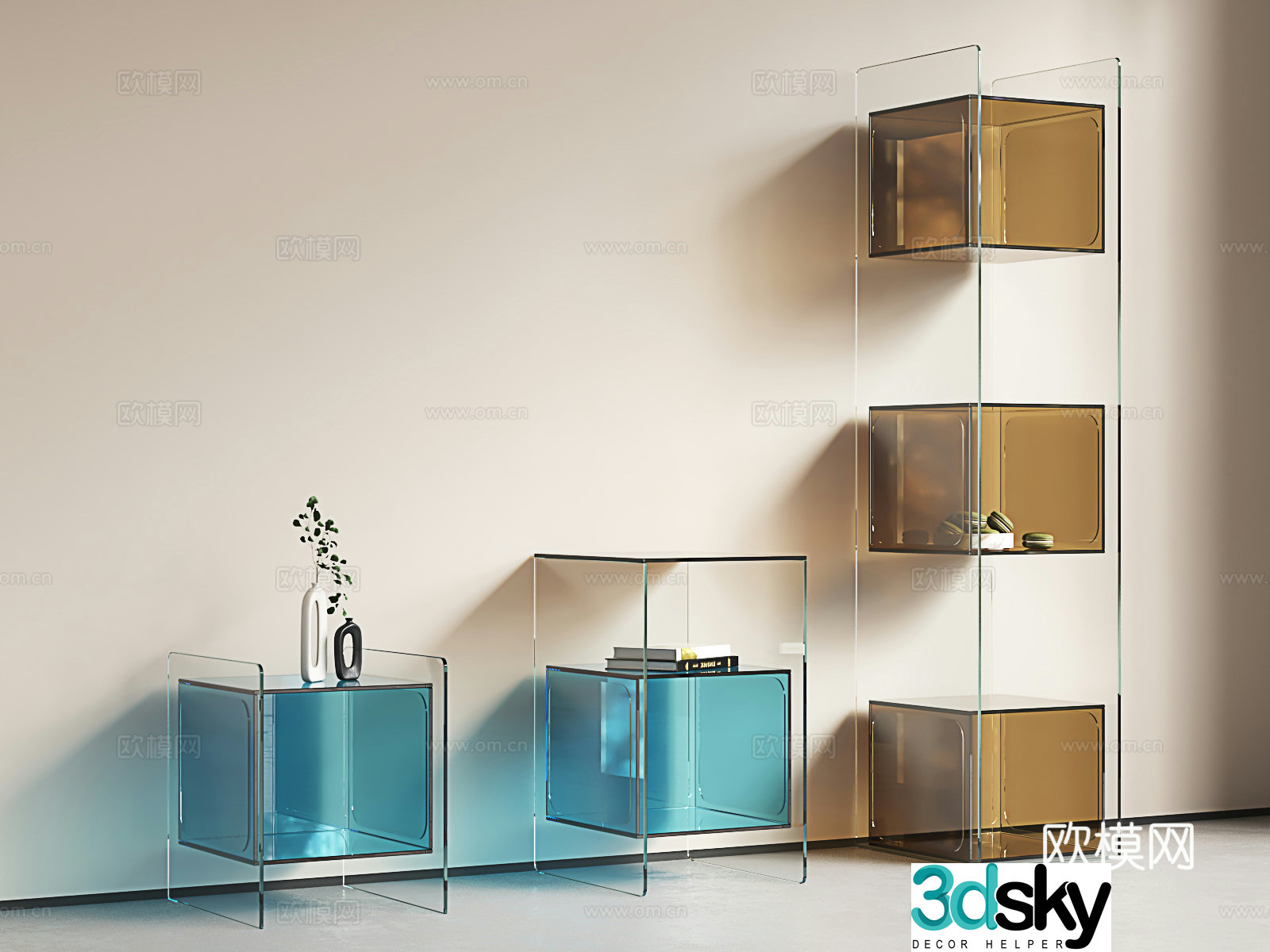 Italian bedside table modern side cabinet light luxury corner table glass decorative cabinet 3D model