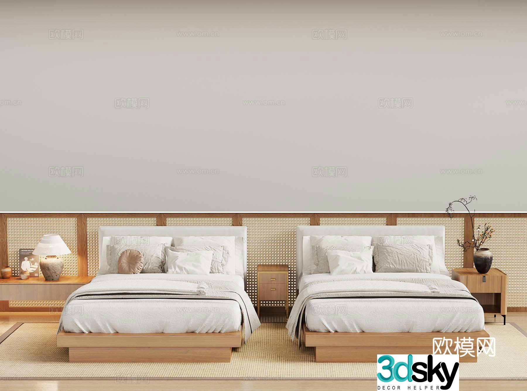 Wasabi Middle Style Single Bed Room Standard Double Bed 3D Model
