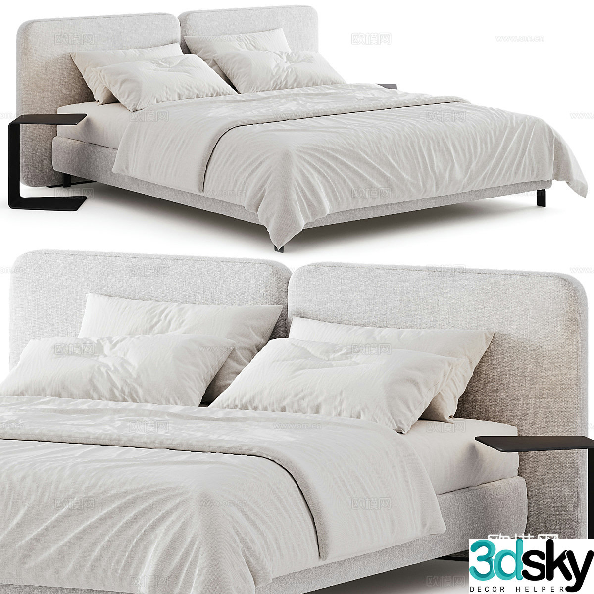 Modern cream style fabric double bed 3d model