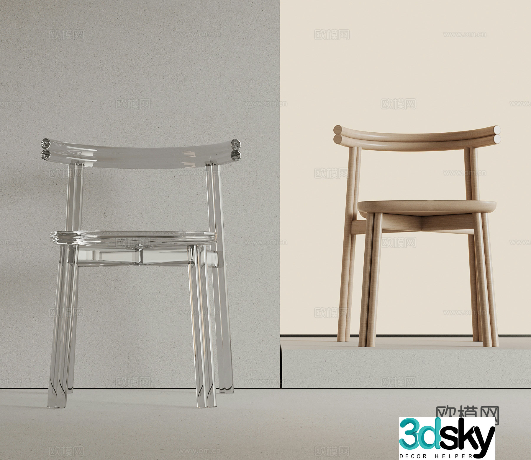 Modern dining chair Solid wood dining chair Transparent chair 3d model