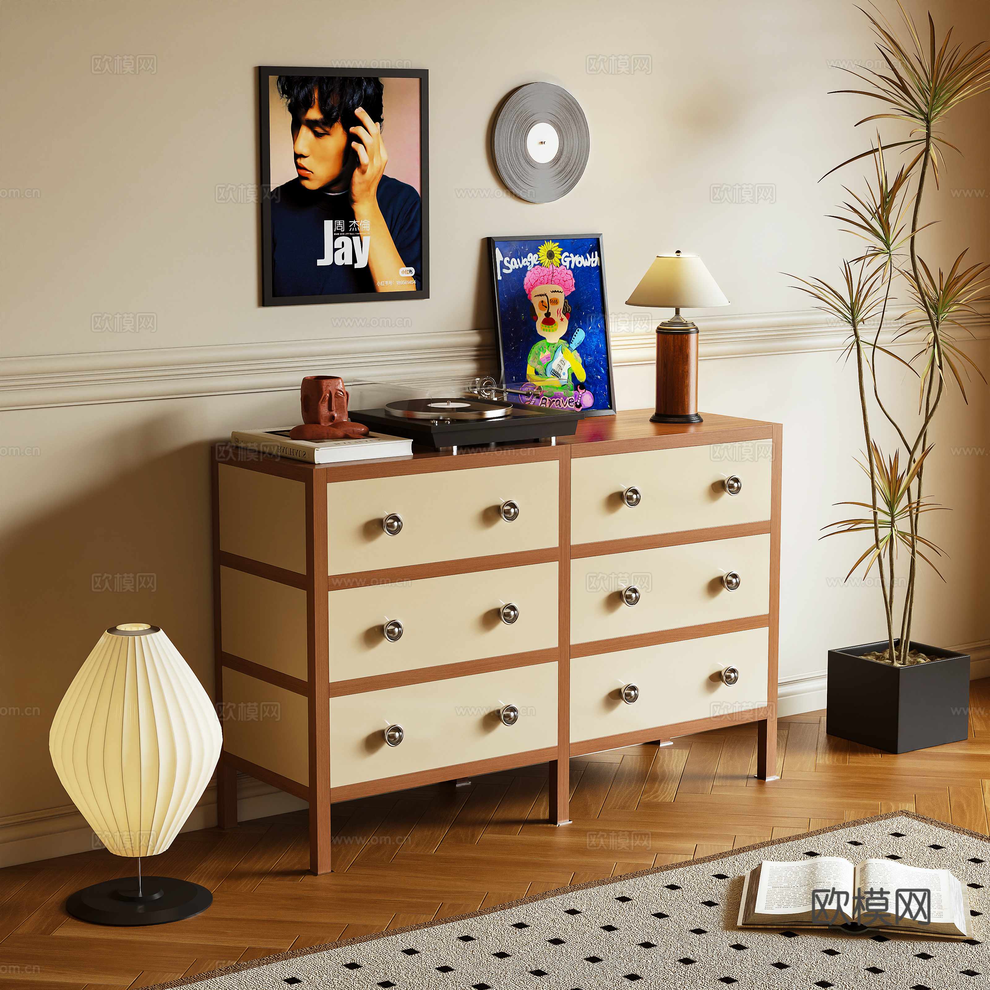 Middle-aged style entrance cabinet storage cabinet chest cabinet 3d model