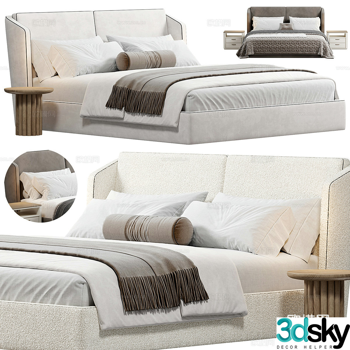 Modern fabric double bed 3d model