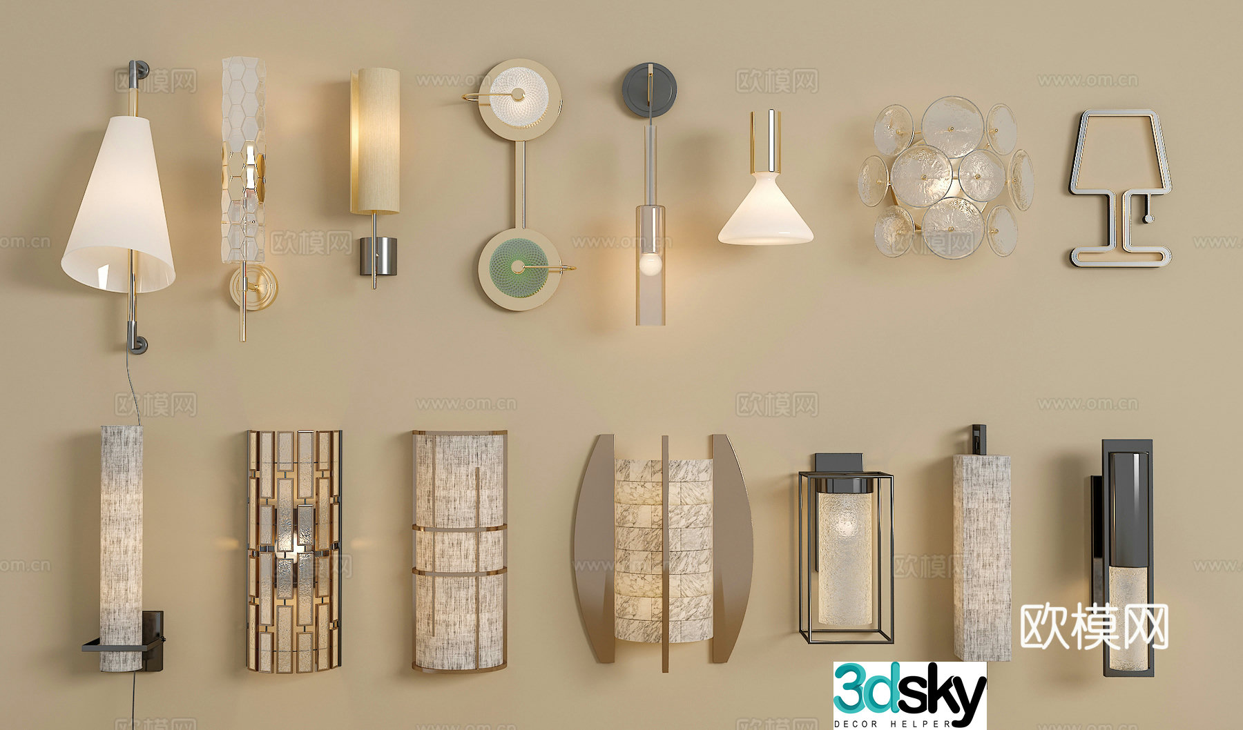 New Chinese style wall lamp Crystal wall lamp Long strip wall lamp Metal wall lamp Glass wall lamp 3D model