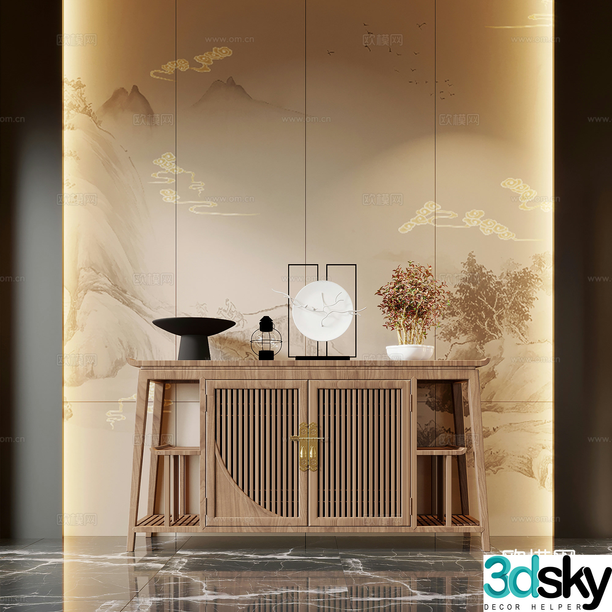 Porch new Chinese style porch end view cabinet porch cabinet ornament 3D model