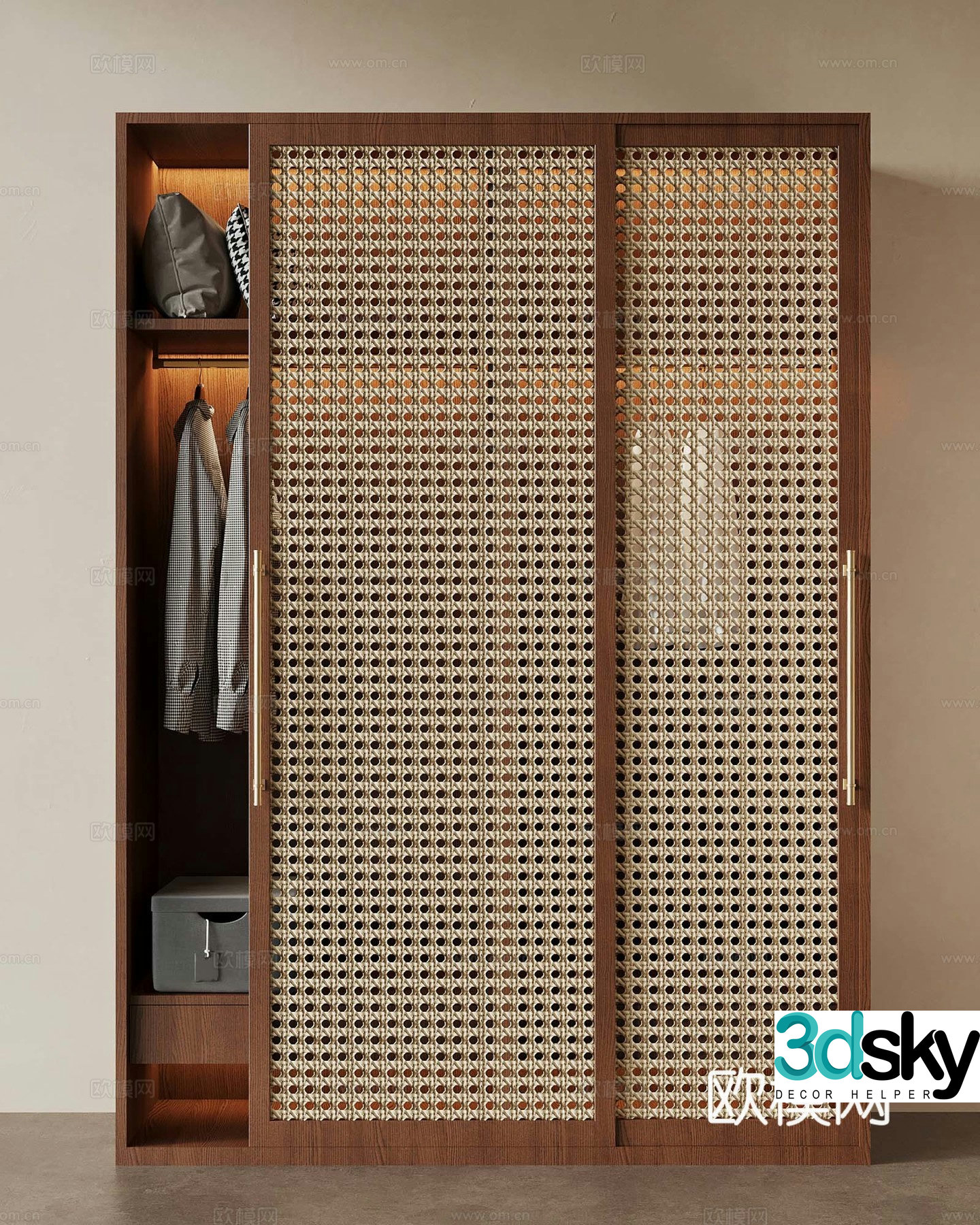 Middle-aged wind wardrobe rattan wardrobe 3d model