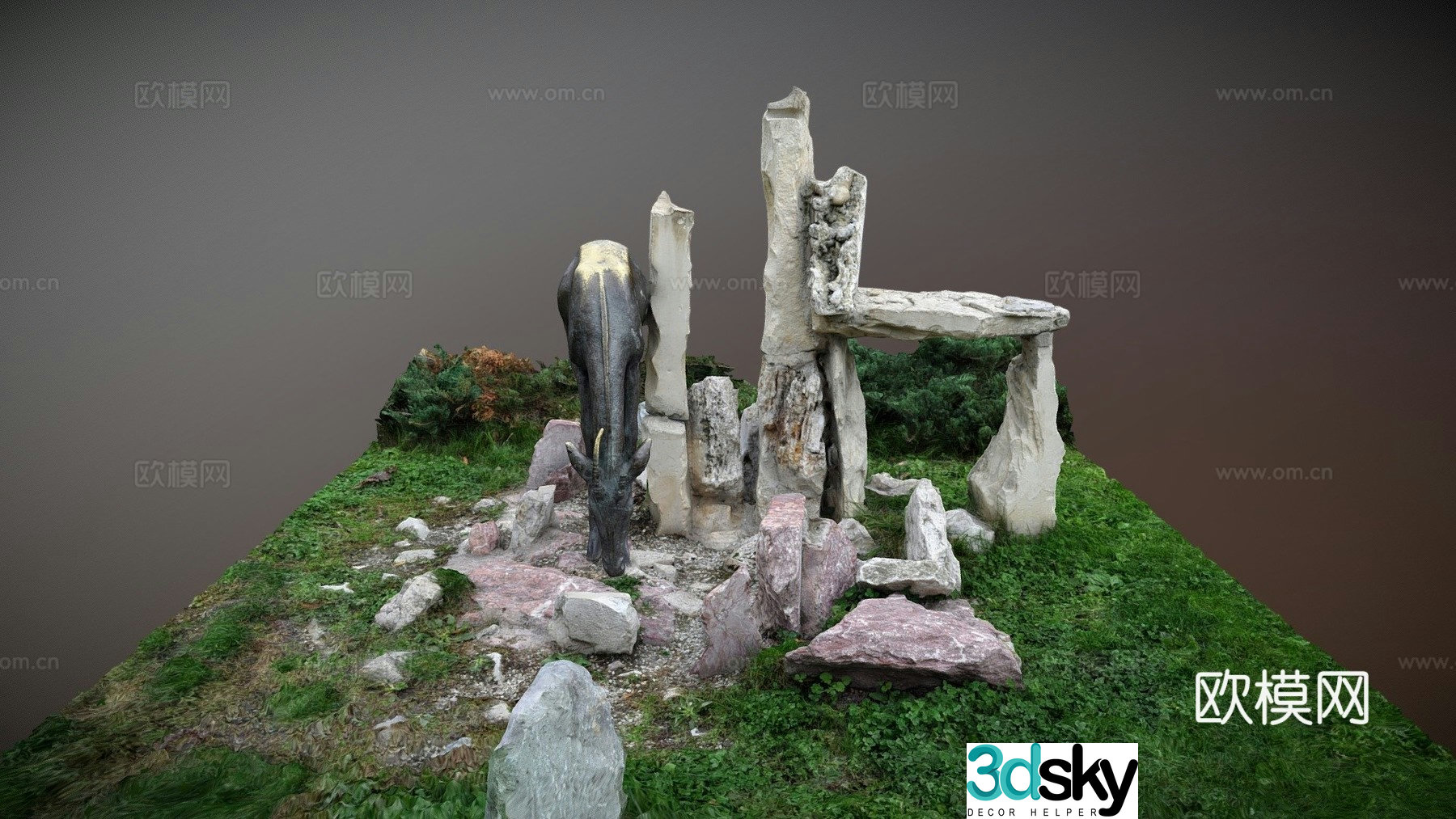 Rock antelope statue 3d model