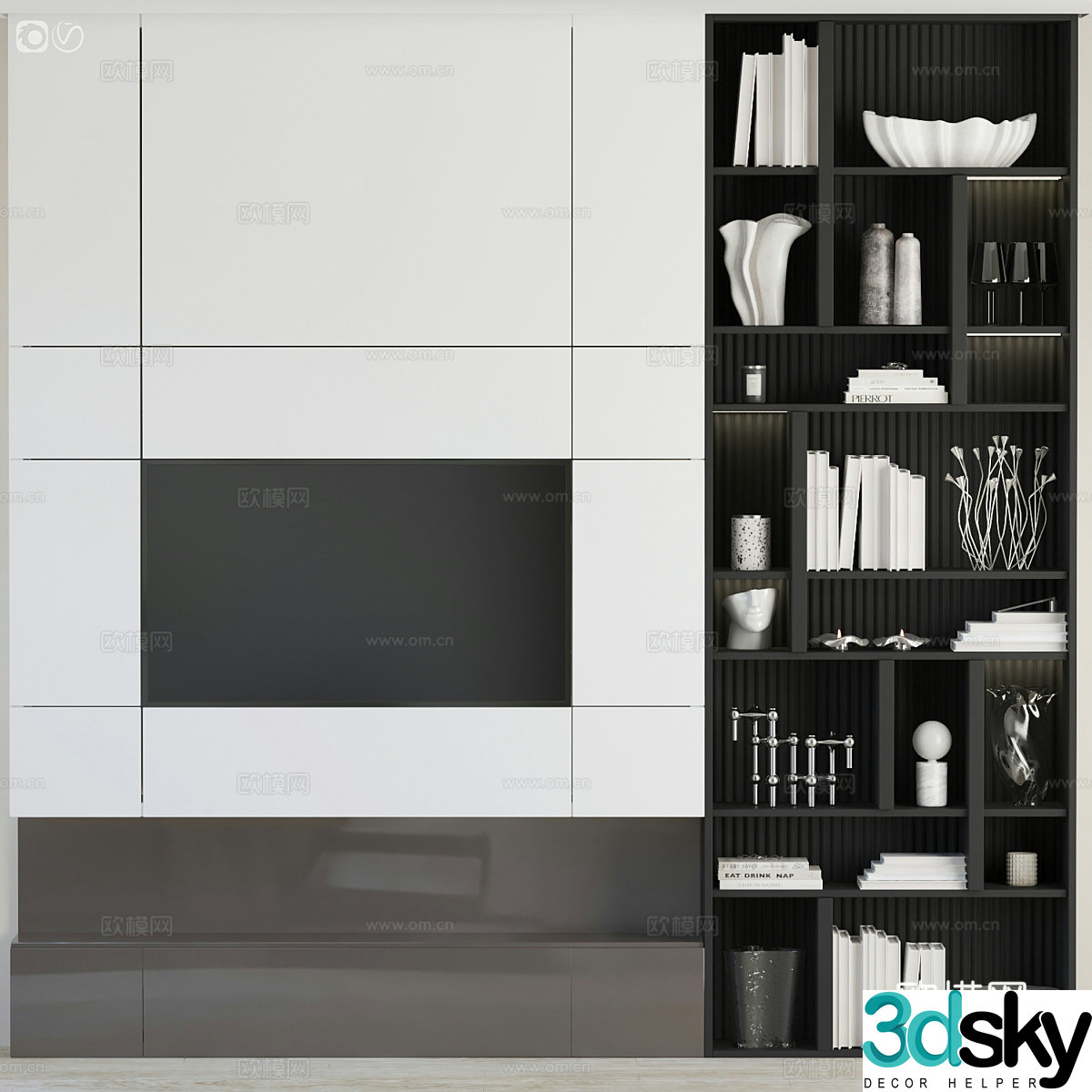 Modern Italian minimalist TV wall bookcase 3D model