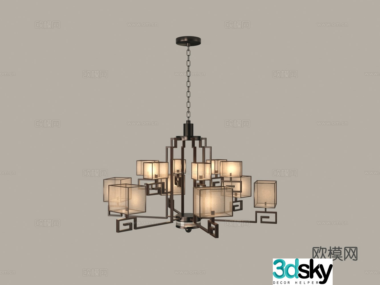 Chinese style mahogany six-head chandelier 3D model