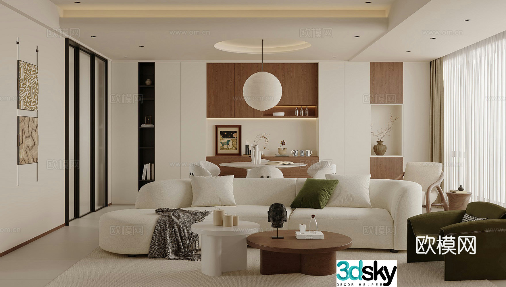 Medium style cream living and dining room 3D model