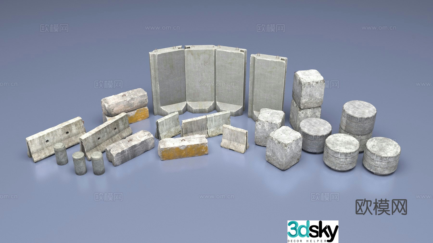 Obstacle stone pier isolation pile prefabricated slab stone column 3D model