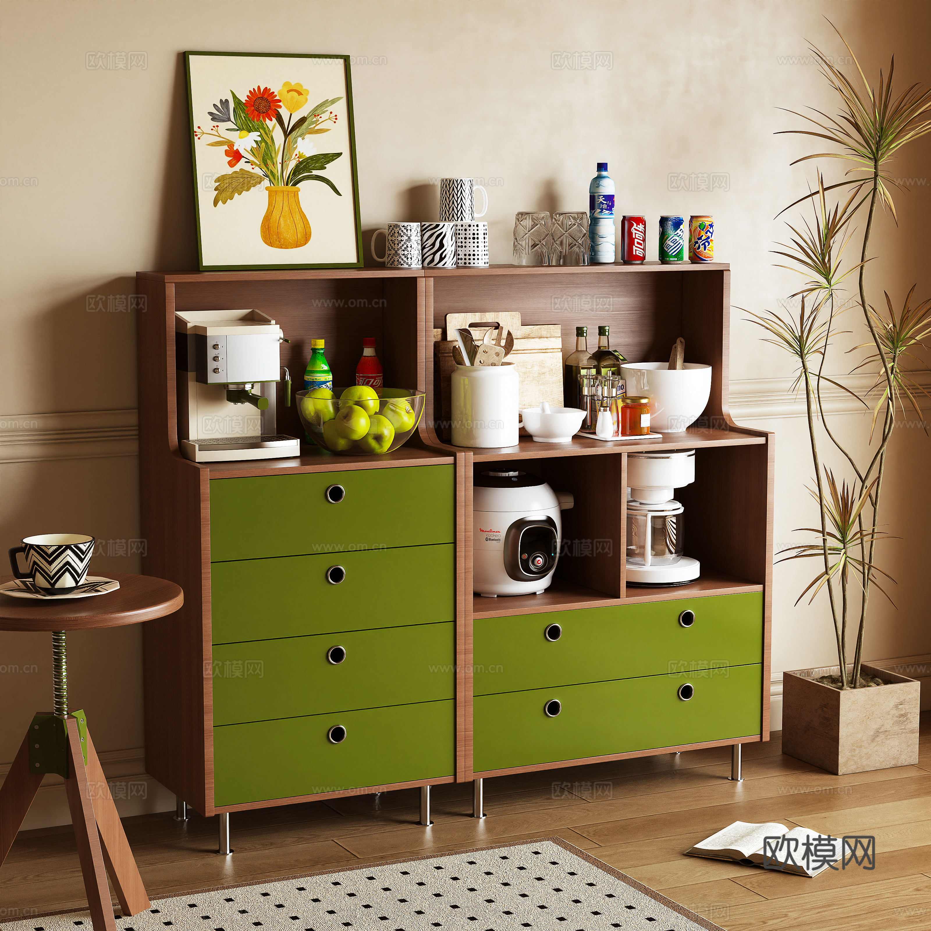 Middle-aged sideboard sideboard storage cabinet 3d model