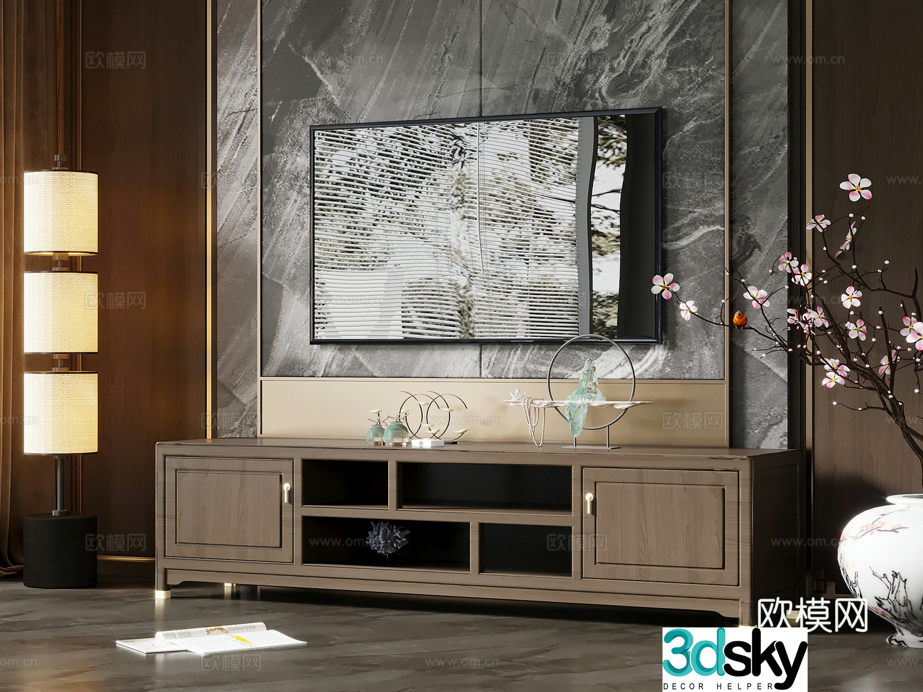 TV cabinet new Chinese TV background wall TV cabinet 3d model