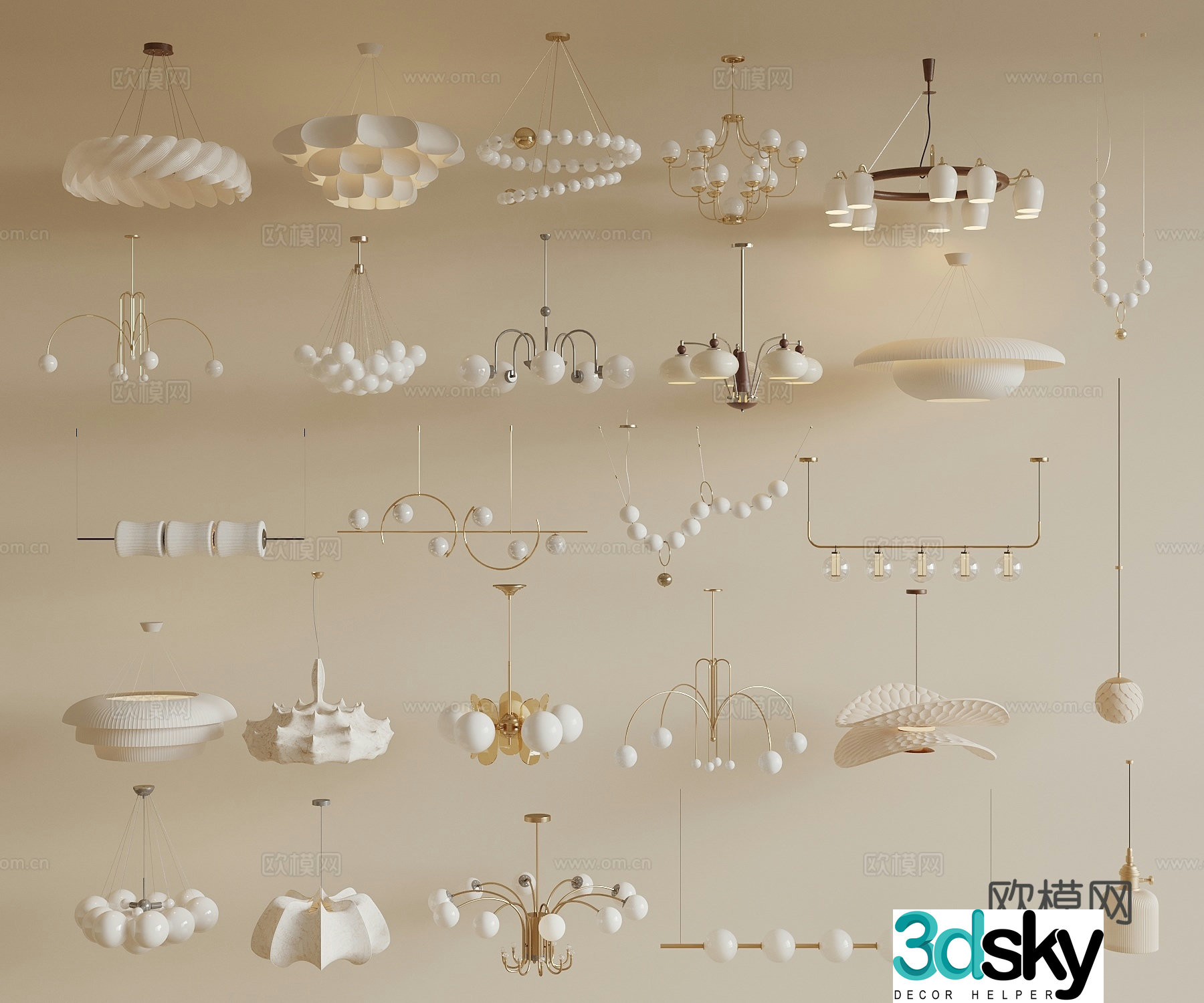 French Cream Style Chandelier Modern Cream Style Chandelier 3D Model