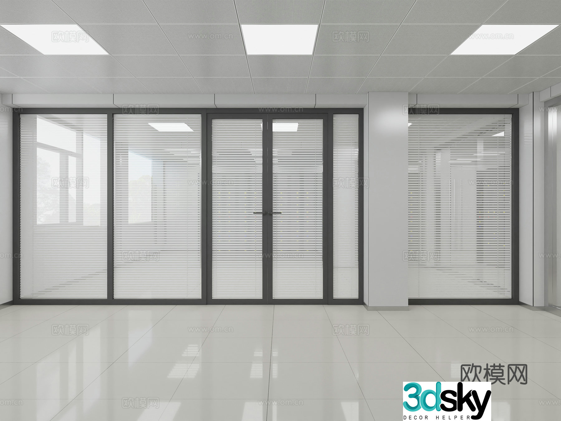 Louvered glass partition 3d model