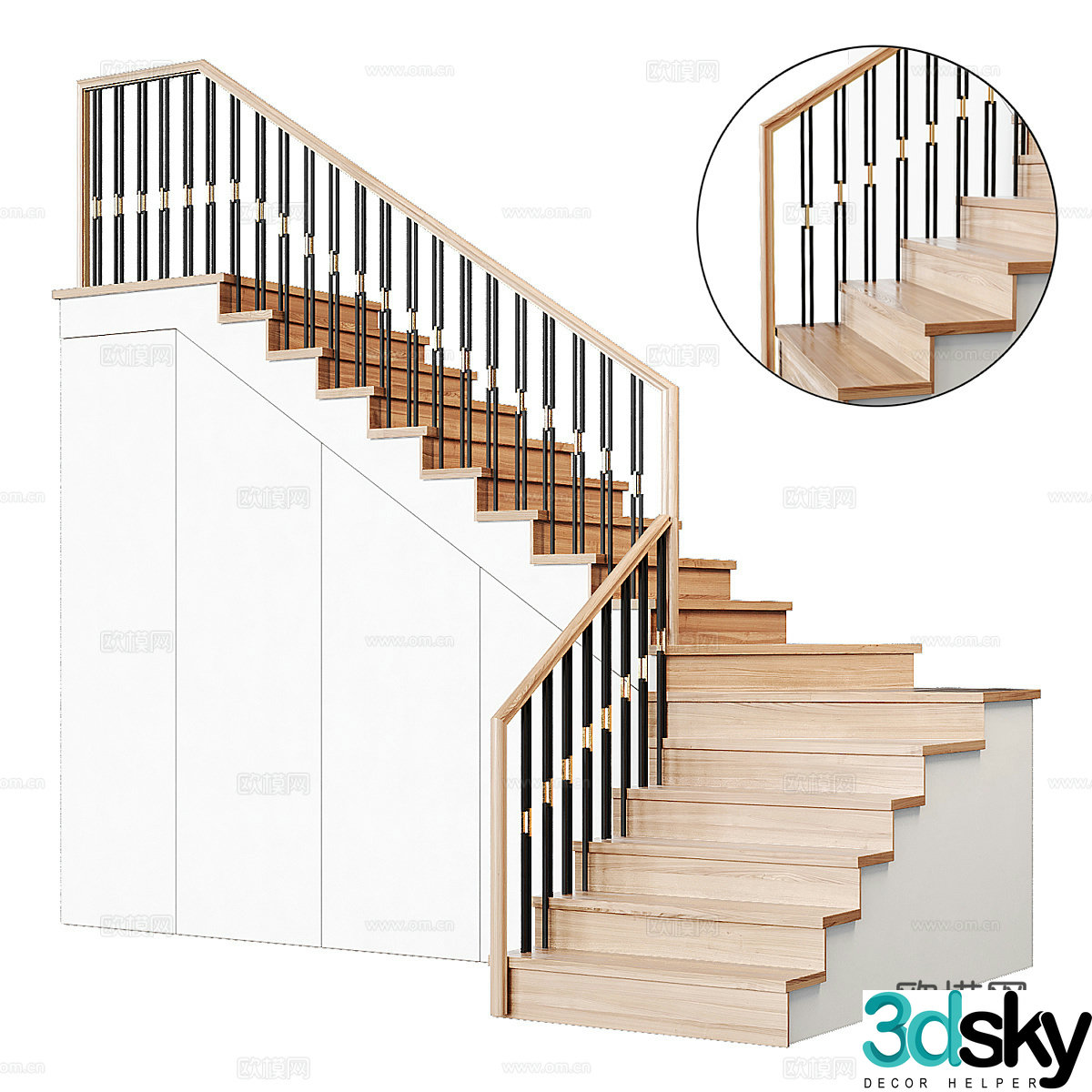Modern Nordic log wind staircase 3d model