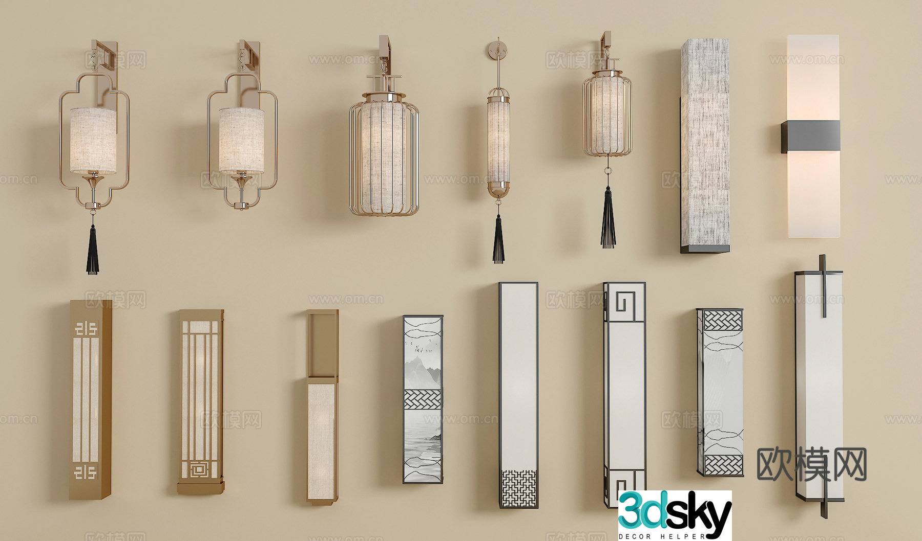 New Chinese style wall lamp Crystal wall lamp Long strip wall lamp Metal wall lamp Glass wall lamp 3D model
