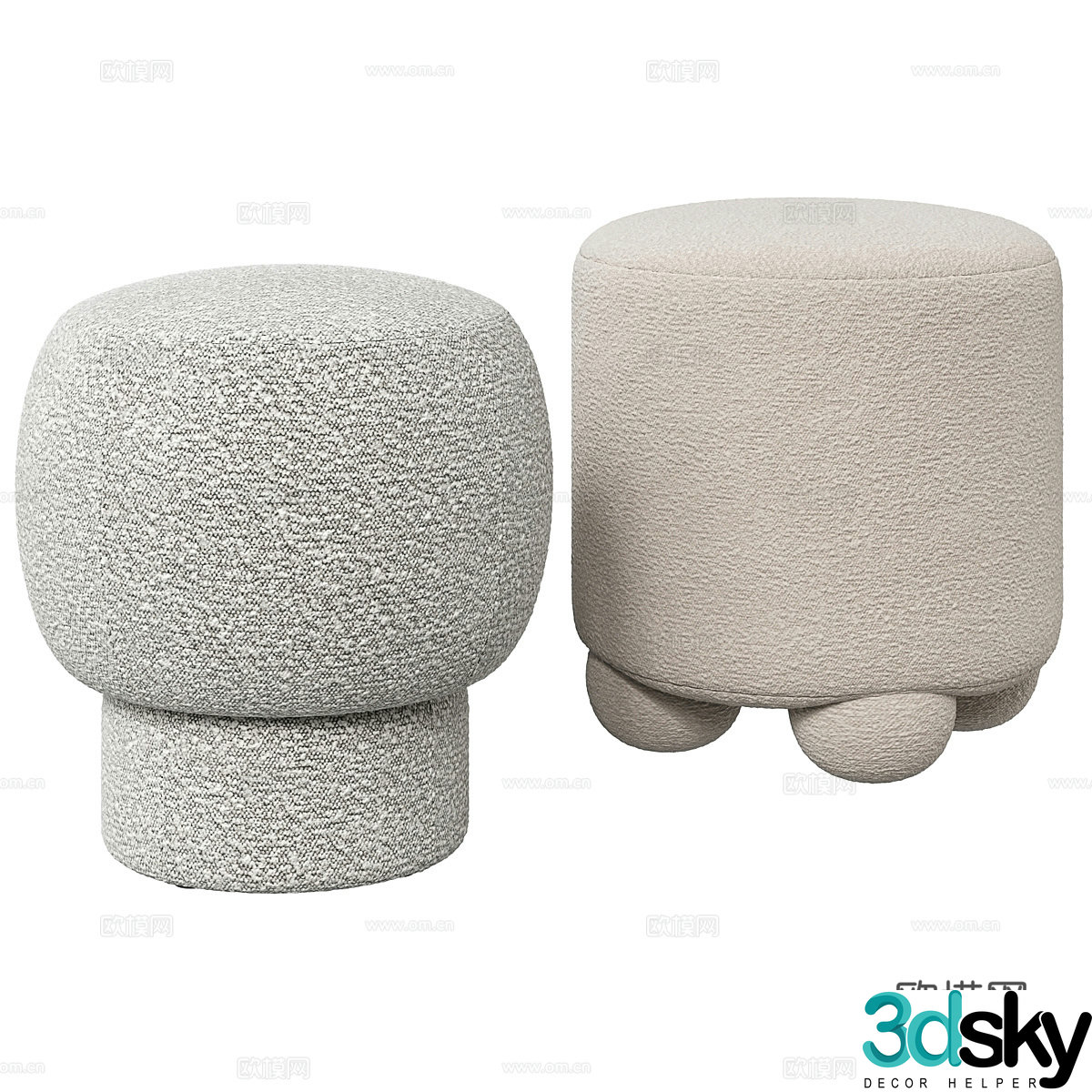 Modern cream style fabric round stool 3d model