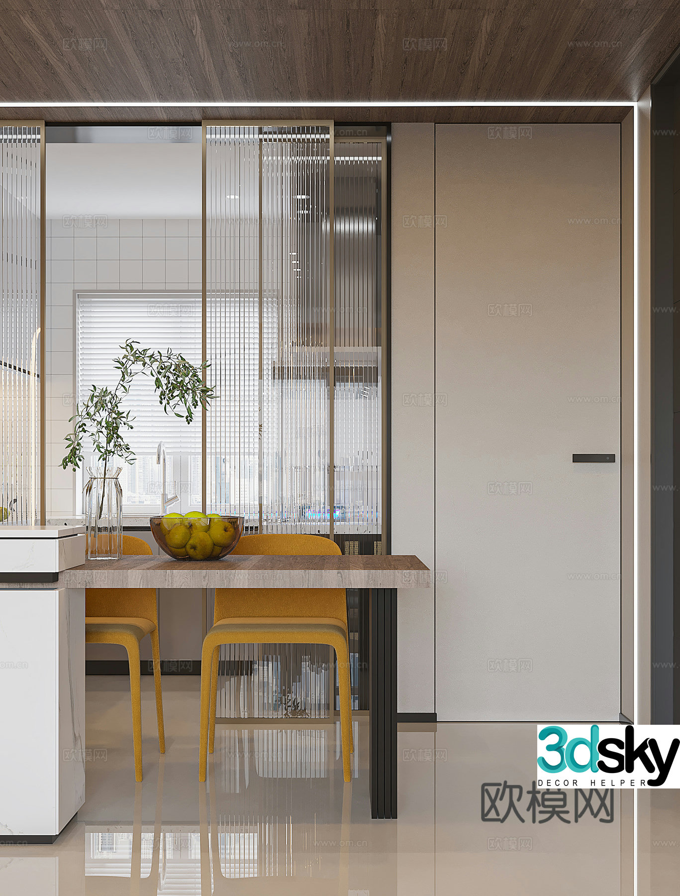 Modern living and dining room 3d model