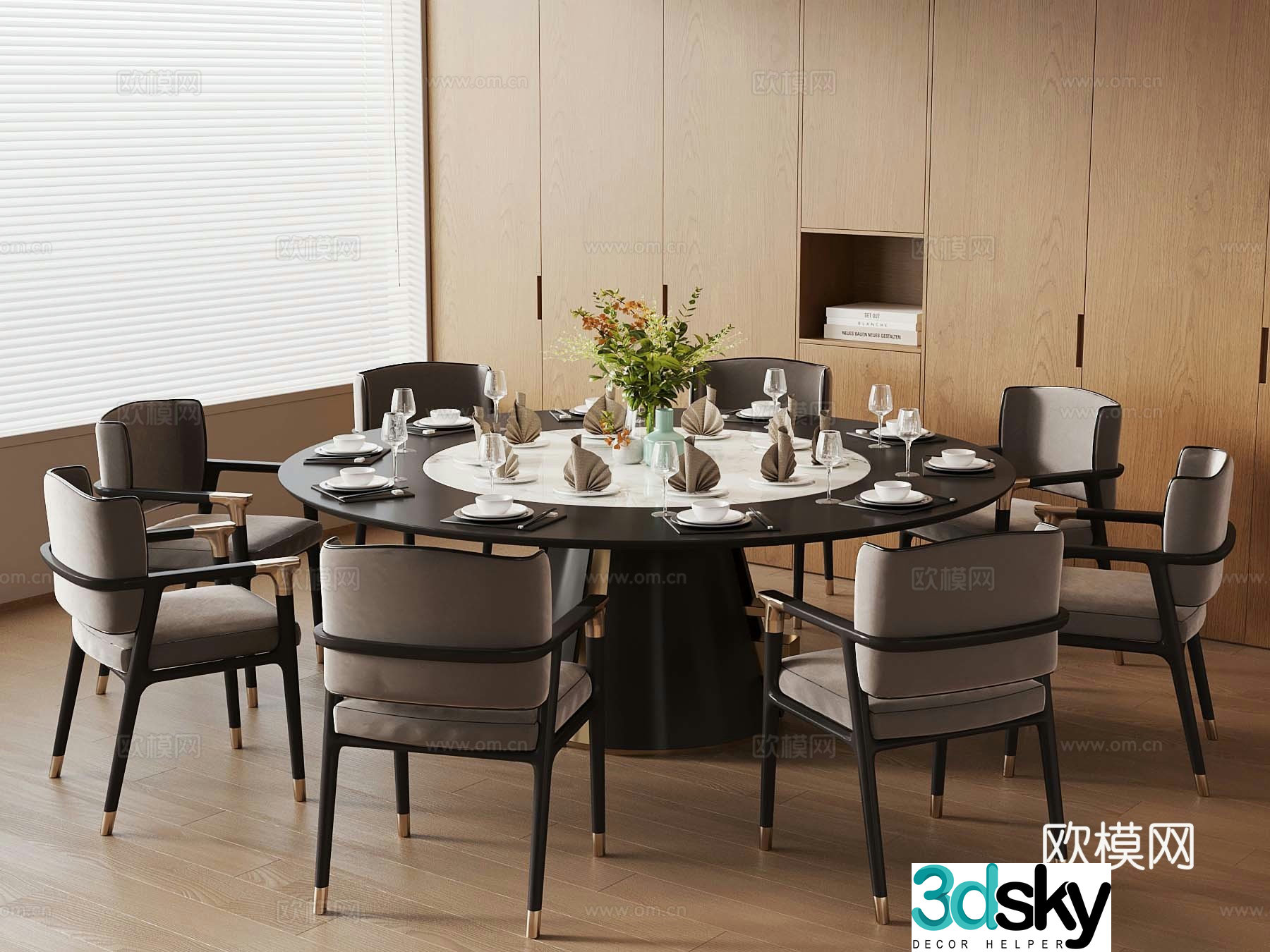 New Chinese dining table and chairs Round dining table and chairs Multiple dining table and chairs 3D model
