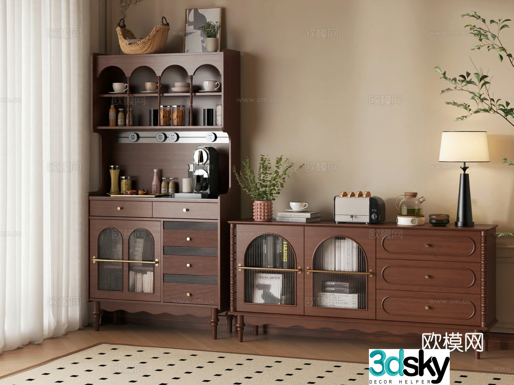 Middle-aged sideboard_Sideboard ornaments_Finished sideboard_Sideboard_Sideboard_Preparation sideboard_Sideboard_Sideboard 3D model