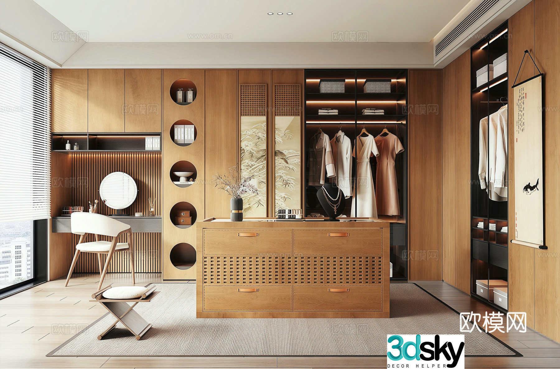 New Chinese Song style cloakroom Wardrobe Island cloakroom Island vanity table Decorative painting 3D model