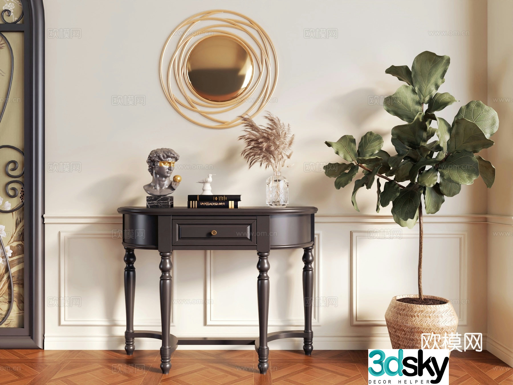 French retro entrance cabinet_French retro entrance cabinet_end view cabinet 3D model 3D model