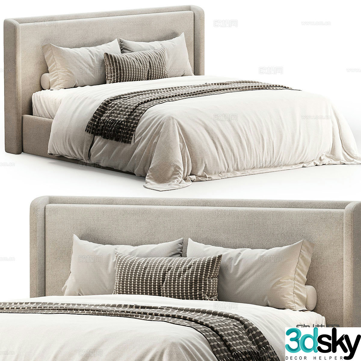 New Chinese style fabric double bed 3D model