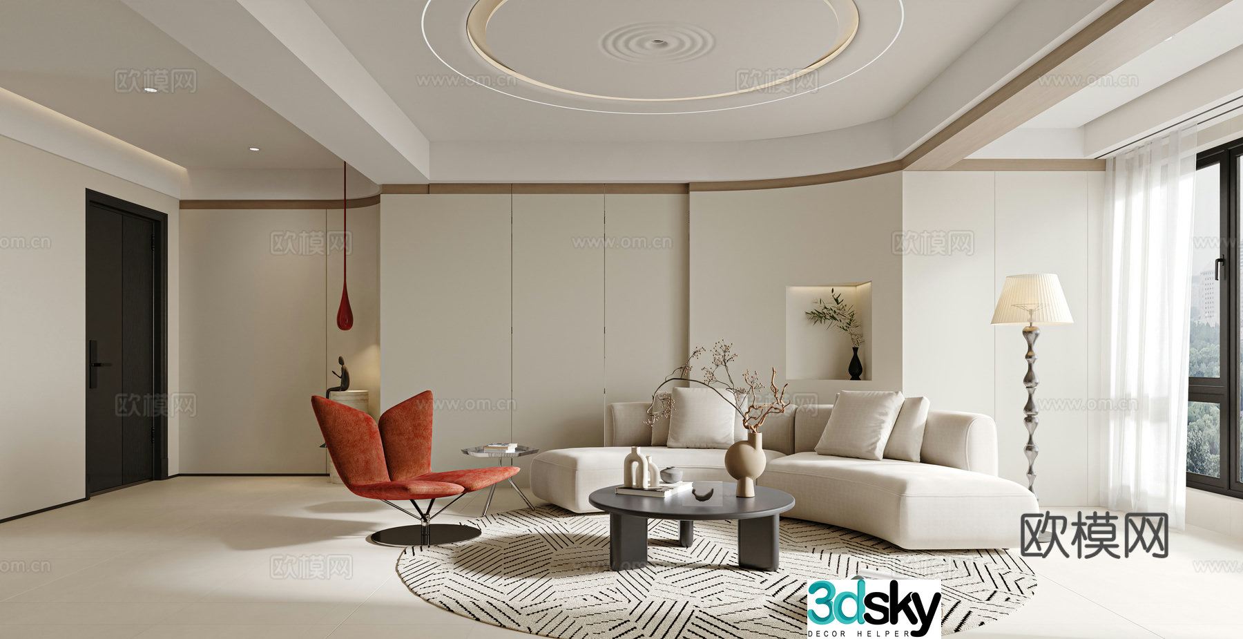Modern minimalist living restaurant 3d model