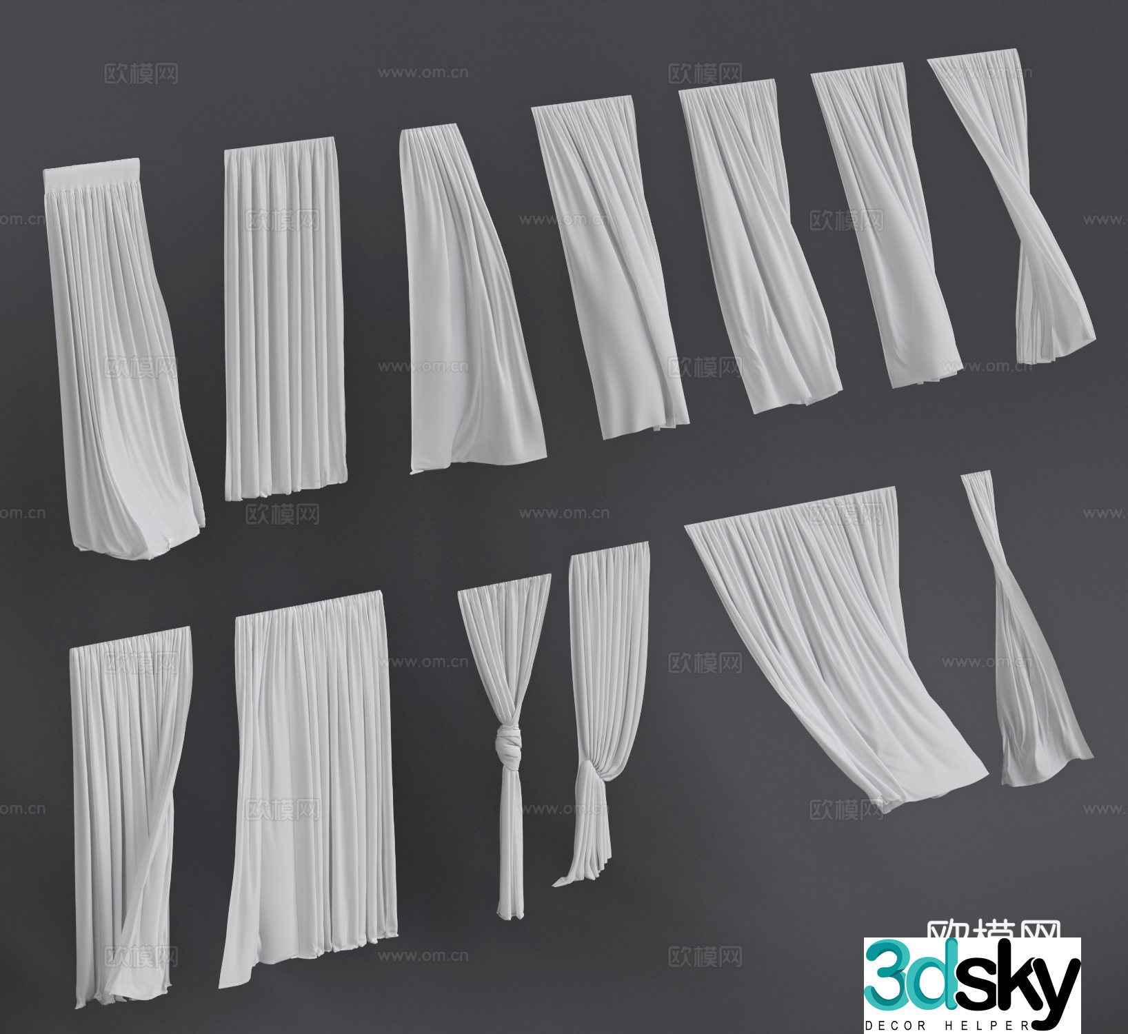 Modern curtains gauze curtains fluttering curtains universal curtains 3d model