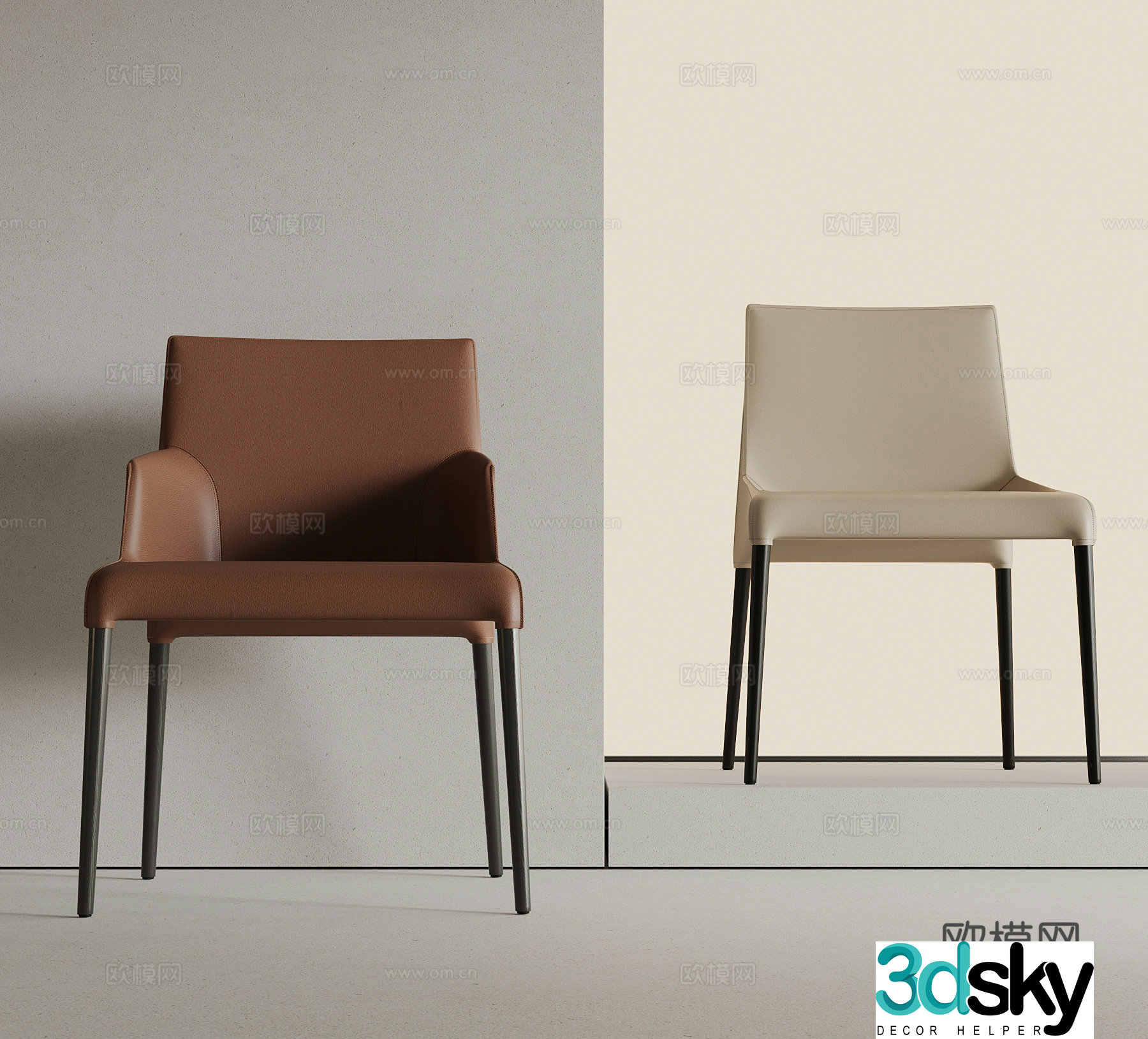 Modern dining chair single chair leisure chair 3d model