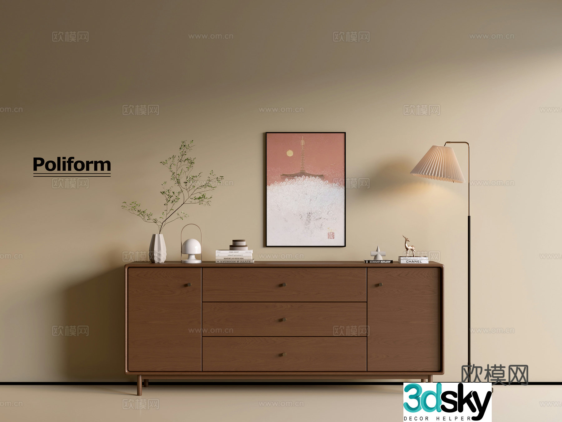 Modern wood grain cabinet ins wind minimalist wind cabinet whole cabinet sideboard balcony cabinet storage 3D model