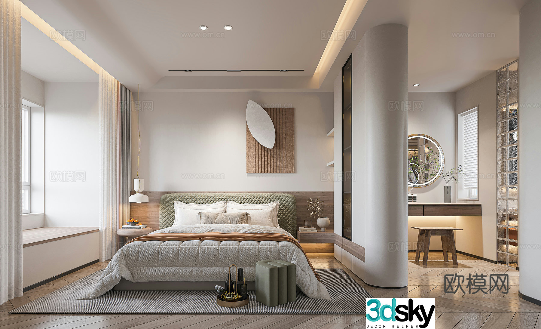 Creamy style master bedroom master bathroom 3D model