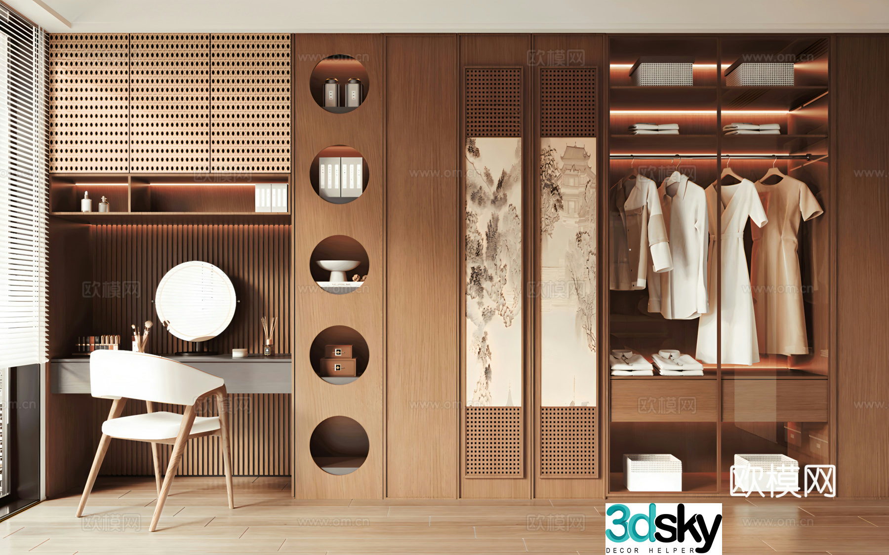 New Chinese Song style wardrobe dressing table wardrobe 3D model