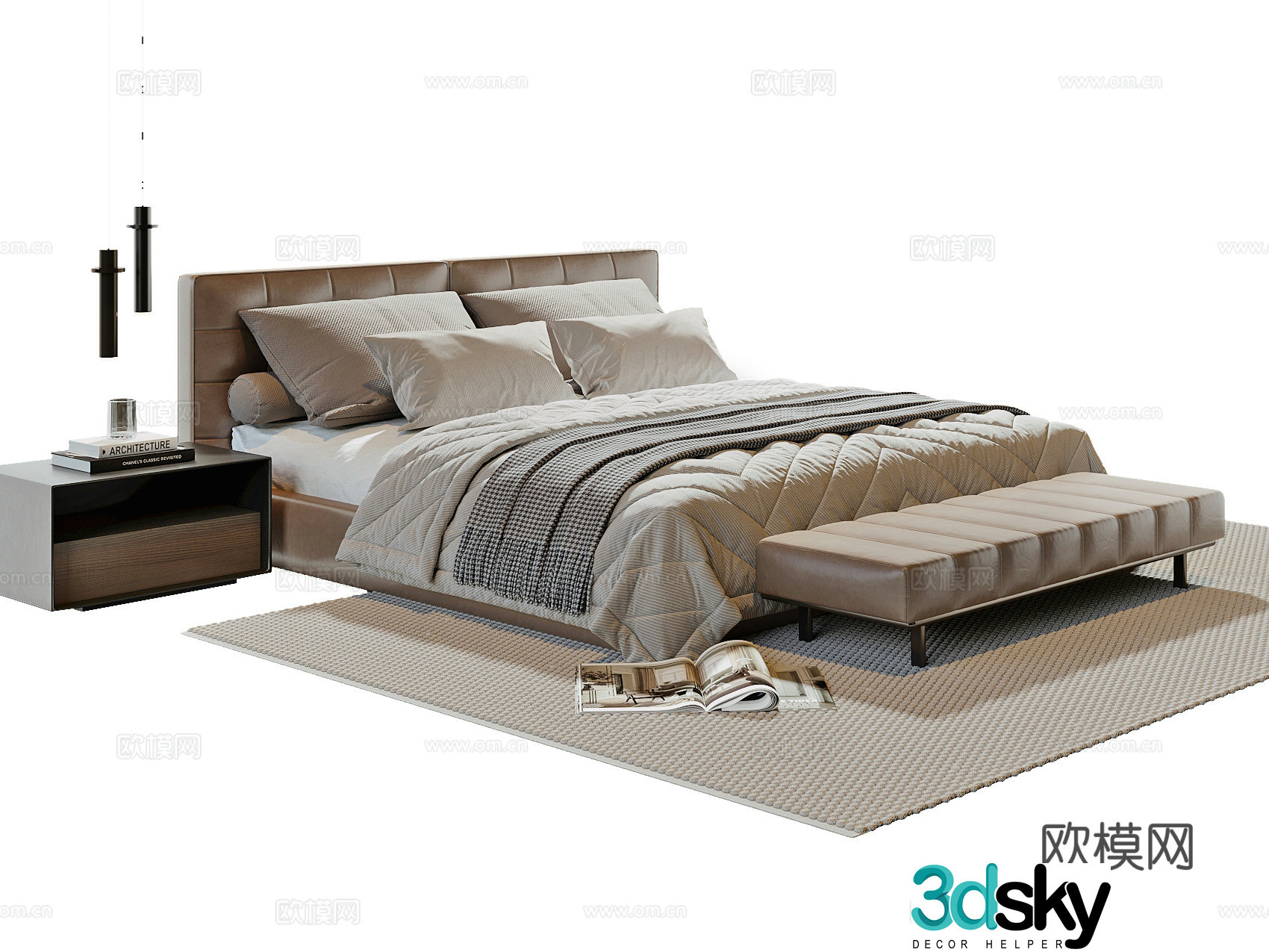 Modern double bed 3d model