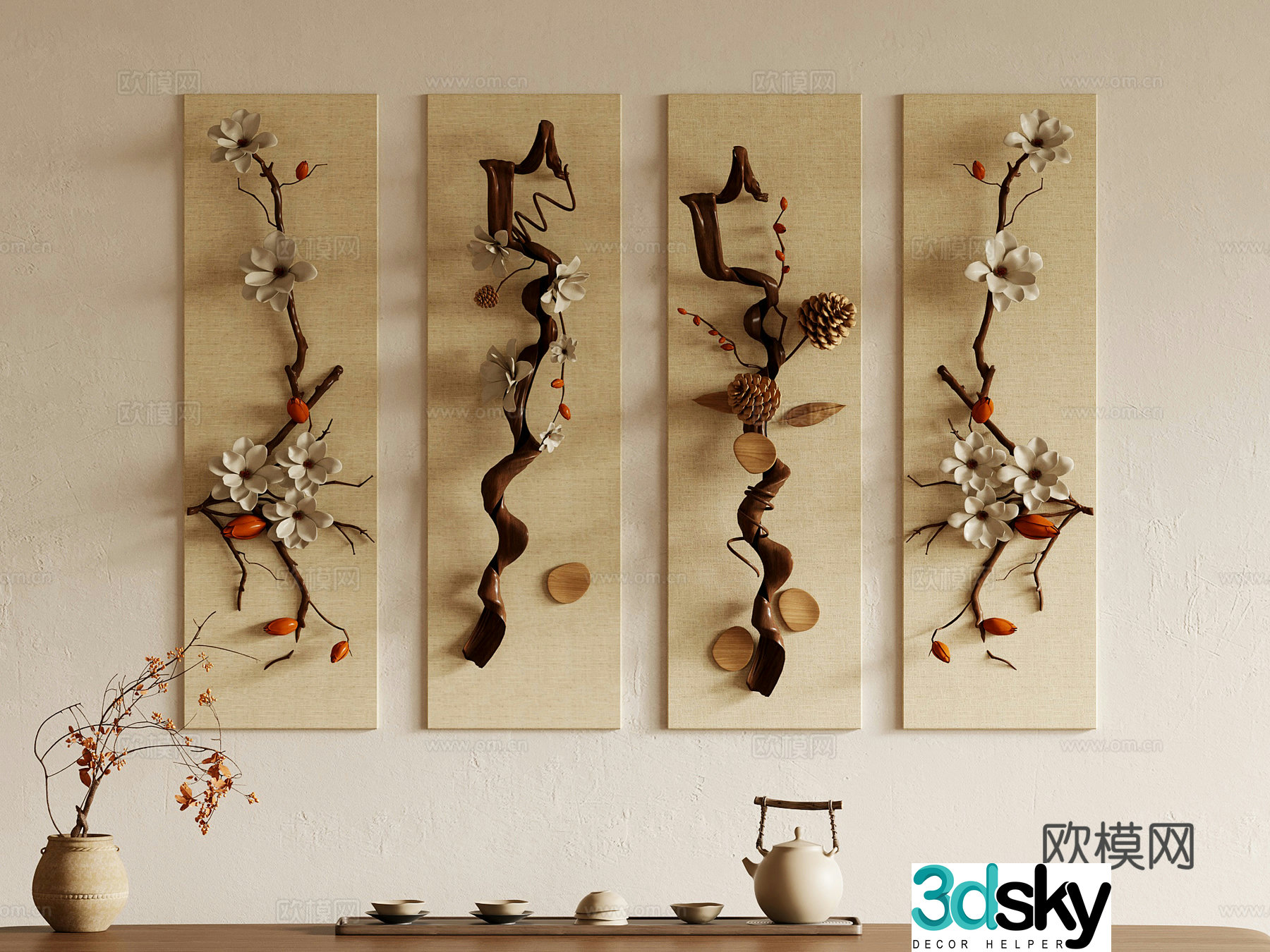 Decorative paintings New Chinese style decorative paintings Wall decoration 3D model