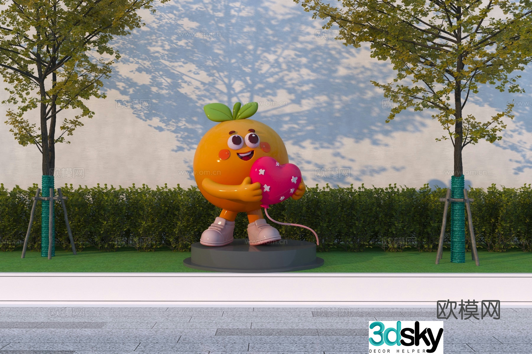 Modern orange sculpture 3d model