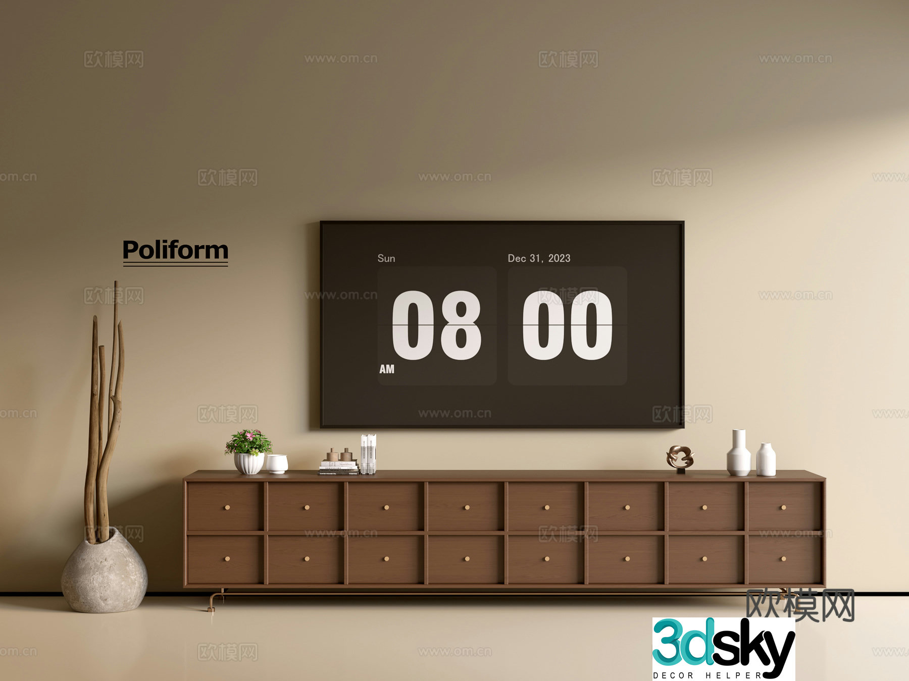 Modern wood grain TV cabinet simple side cabinet chest of drawers low cabinet whole cabinet side cabinet balcony 3D model