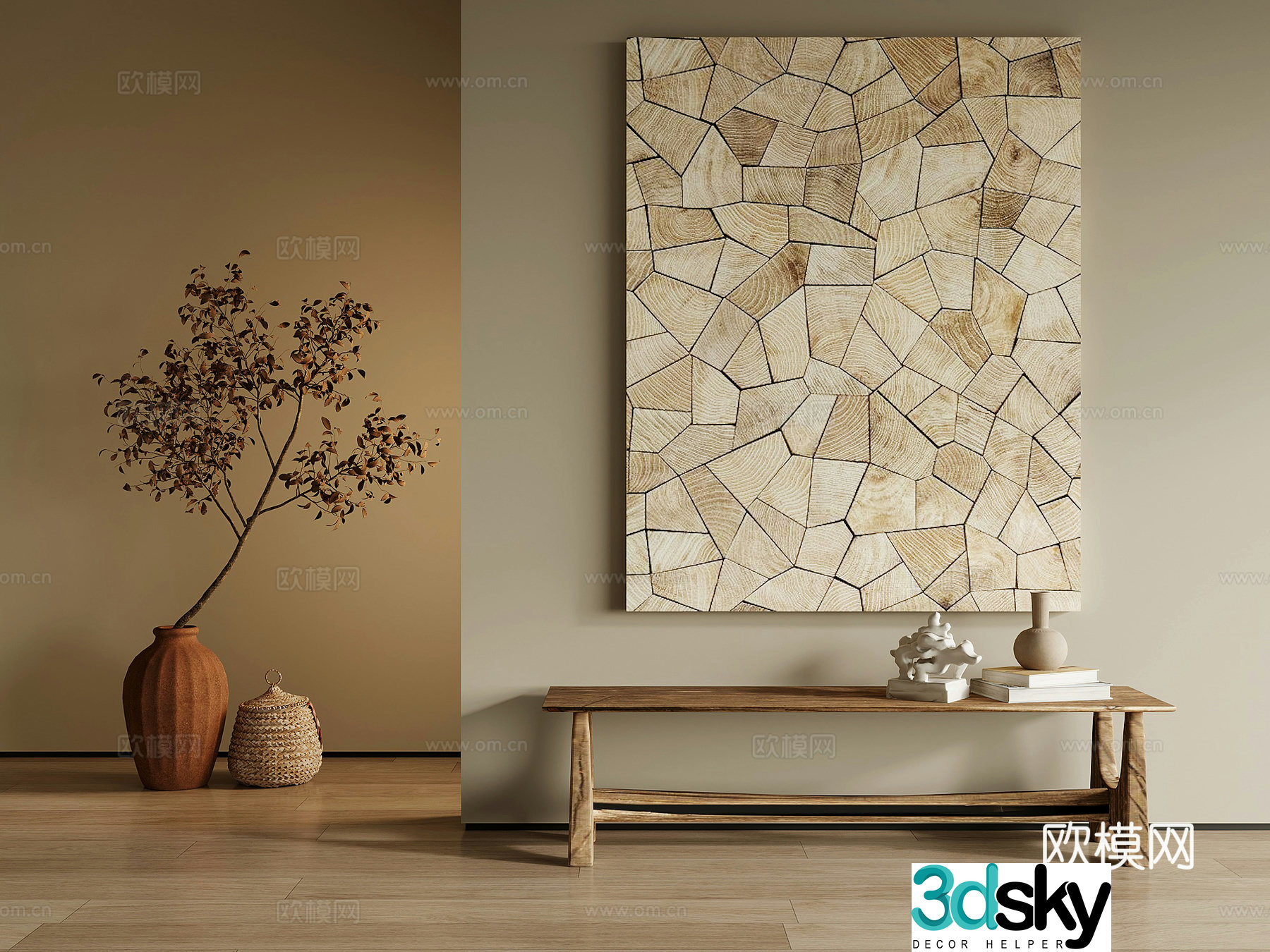 Decorative paintings Jijifeng decoration paintings benches potted plants 3D model