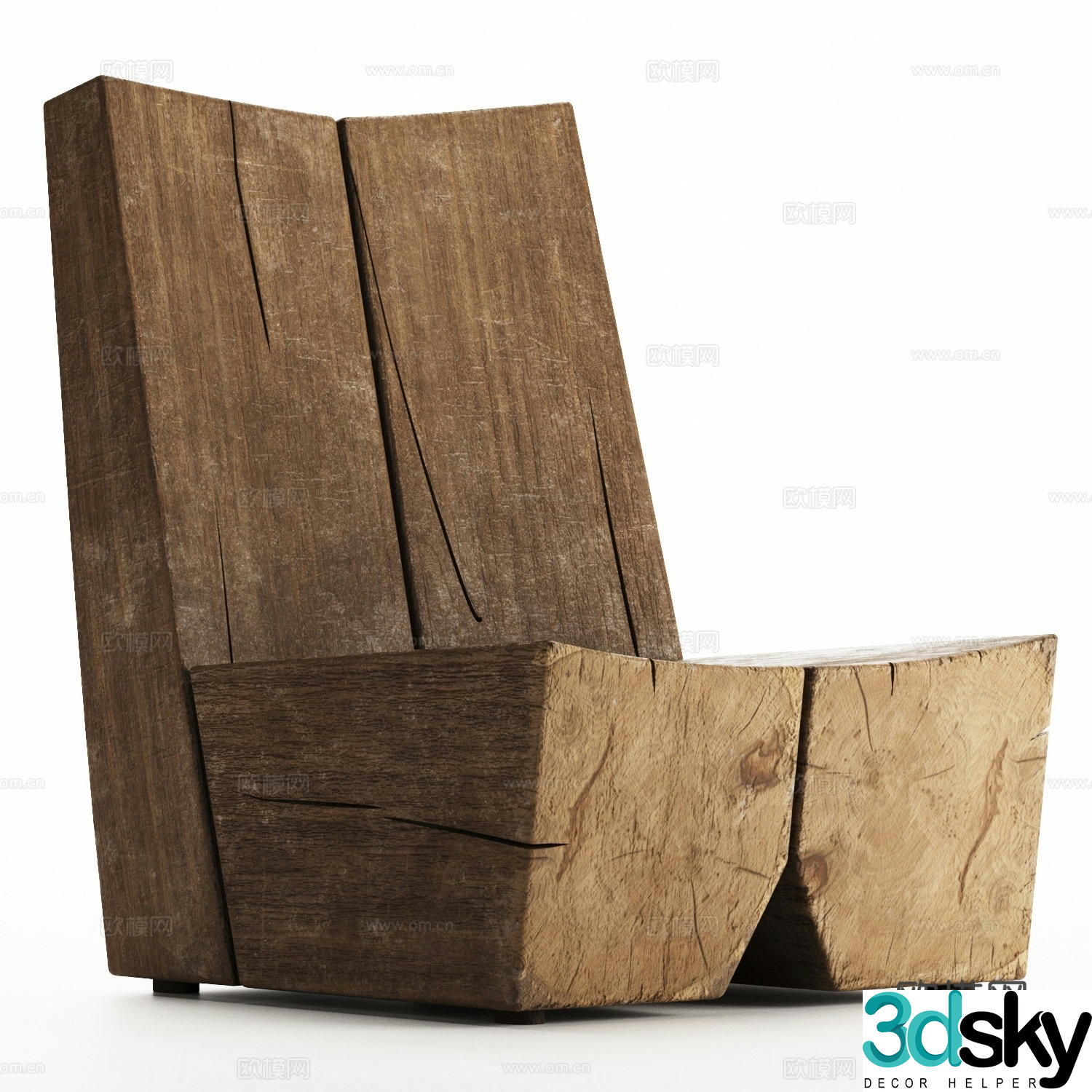 New Chinese style wasabi wooden bench leisure chair 3D model