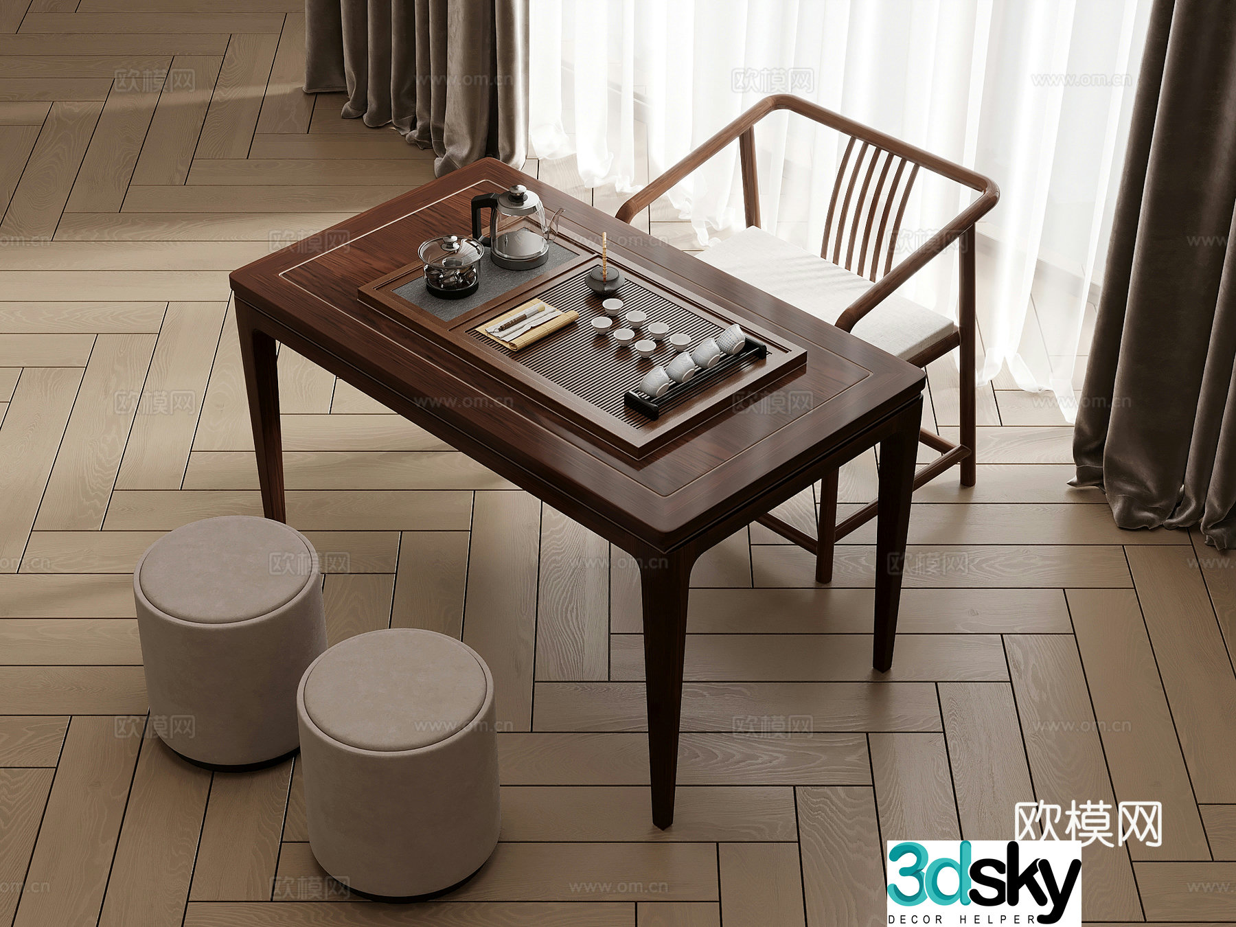 Tea table and chair New Chinese style tea table and chair Tea table 3D model