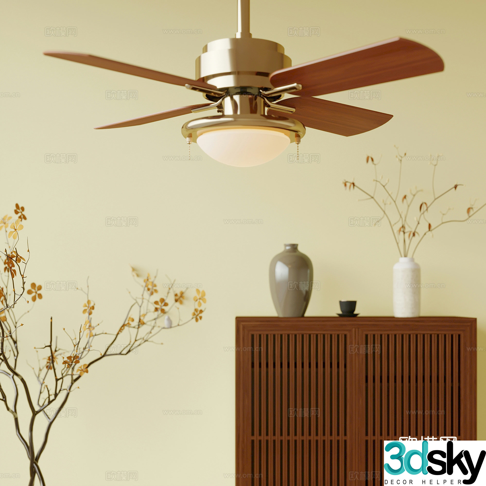 Fan lights medieval fan lights chandelier 3d model