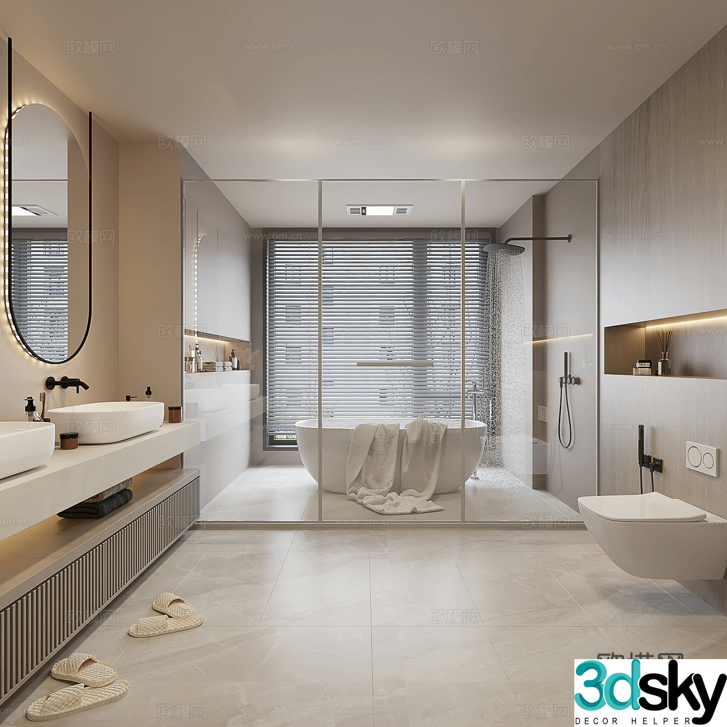 Modern high-end minimalist style bathroom 3D model