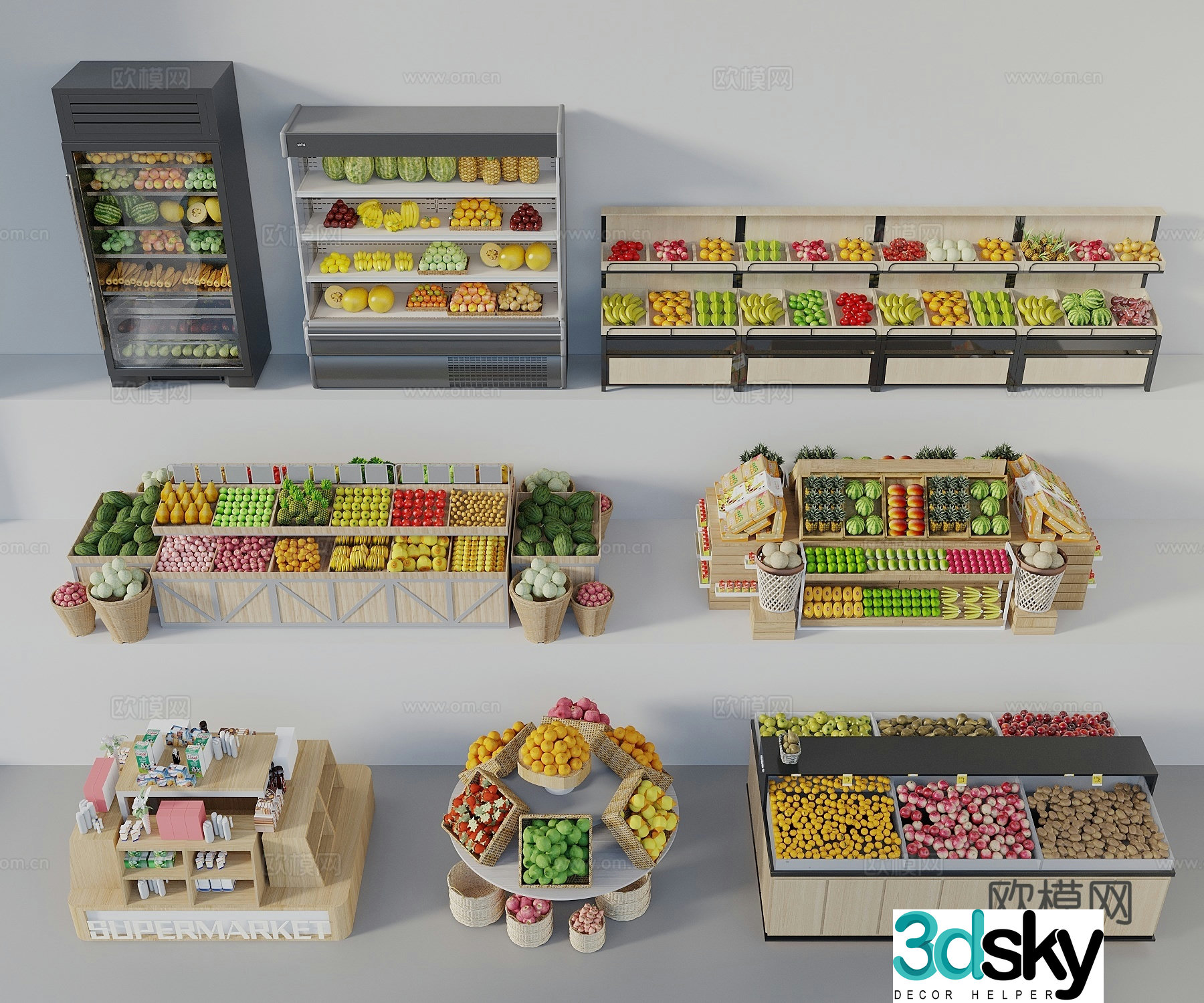 Supermarket fruit shelves Fruit store shelves Freezer fresh storage cabinet Fruit display rack Fruit 3D model