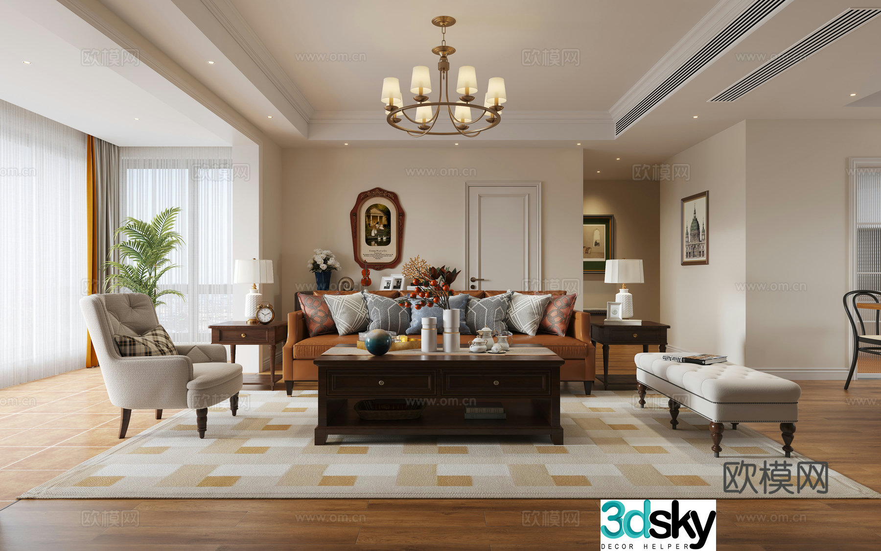 American living and dining room 3D model