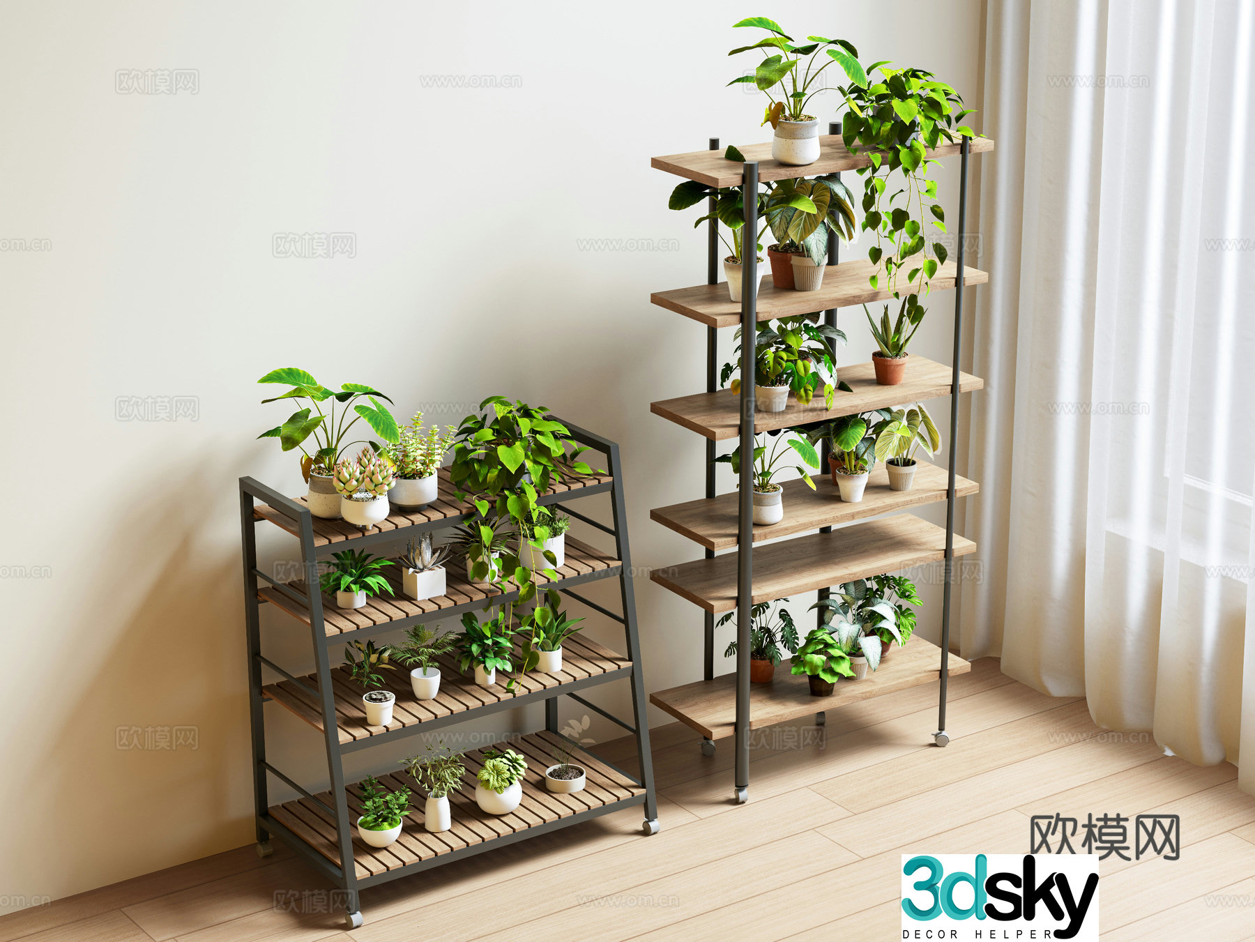 Modern medieval flower stand solid wood flower stand storage stand plant stand potted plant green plant flower pot 3d model