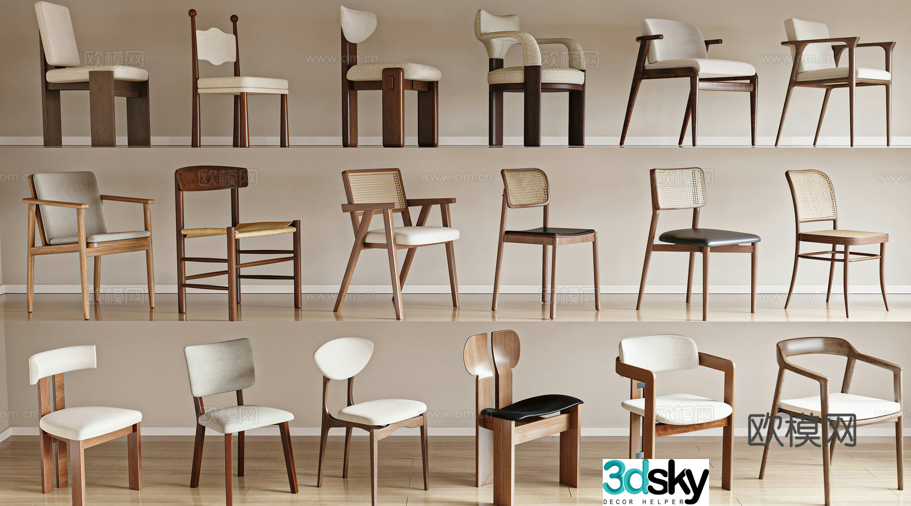 New Chinese style Song style leisure chair book chair wooden chair sofa chair rattan chair 3d model