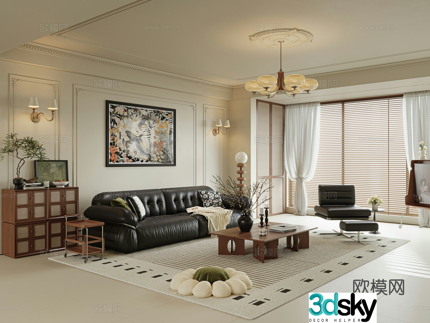 French medieval style living room large flat living room sofa and coffee table combination entrance cabinet 3D model
