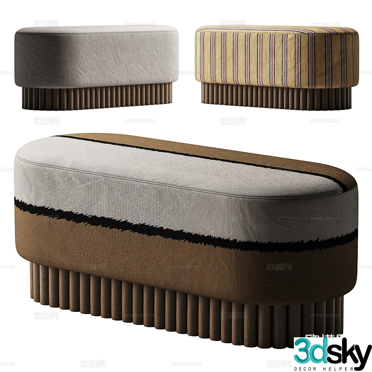New Chinese style Wasabi fabric bench strip stool tail stool 3D model